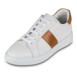 Leder Sneaker in wei mit cognak braunen Applikationen, handgefertigt Sneaker