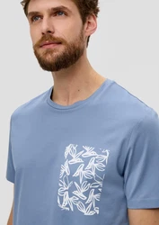 s.Oliver BLACK LABEL Kurzarmshirt T-Shirt Frontprint Blau/Grau/Hellblau