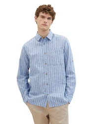 TOM TAILOR Langarmhemd COMFORT COTTON LINEN (1) Beige/Hellblau/Khaki/Braun