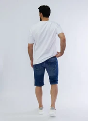 Denim House Jeansshorts Jeanscapri mit heller Waschung und coolem Print Blau