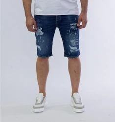 Denim House Jeansshorts Jeanscapri mit heller Waschung und coolem Print Blau