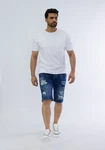 Denim House Jeansshorts Jeanscapri mit heller Waschung und coolem Print Blau