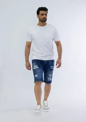 Denim House Jeansshorts Jeanscapri mit heller Waschung und coolem Print Blau