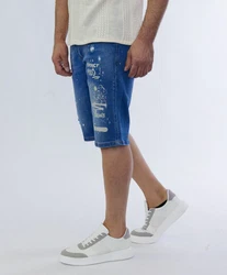 Denim House Jeansshorts Jeanscapri mit heller Waschung und coolem Print Hellblau (31)