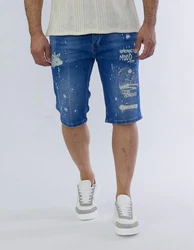 Denim House Jeansshorts Jeanscapri mit heller Waschung und coolem Print Hellblau (31)