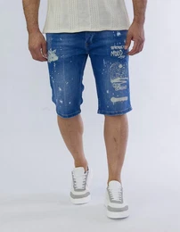 Jeansshorts Jeanscapri im mit heller Waschung und Coolem Print Hellblau 31