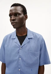 Armedangels Kurzarmhemd LOVAAR LINO Relaxed Fit Blau/Hellblau