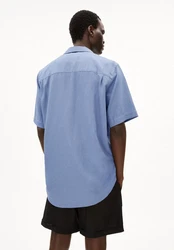 Armedangels Kurzarmhemd LOVAAR LINO Relaxed Fit Blau/Hellblau
