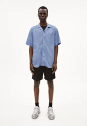 Armedangels Kurzarmhemd LOVAAR LINO Relaxed Fit Blau/Hellblau
