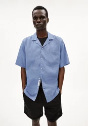 Armedangels Kurzarmhemd LOVAAR LINO Relaxed Fit Blau/Hellblau