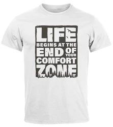 Neverless T-Shirt Life begins at the end of your Comfort Zone Grün/Grau/Braun/Weiß