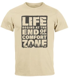 Neverless T-Shirt Life begins at the end of your Comfort Zone Beige/Khaki/Braun/Grün