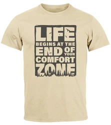 Neverless T-Shirt Life begins at the end of your Comfort Zone Beige/Khaki/Braun/Grün