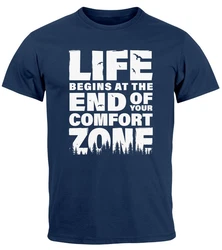 Neverless T-Shirt Life begins at the end of your Comfort Zone Grün/Dunkelblau/Blau