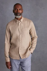Next Langarmhemd aus Leinengemisch Braun/Beige/Khaki