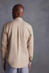 Next Langarmhemd aus Leinengemisch Braun/Beige/Khaki