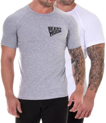 Psycho Urban Print-Shirt Set Basic Fitness T-Shirt im Doppelpack Hellblau/Beige/Grau/Weiß