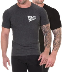 Psycho Urban Print-Shirt Set Basic Fitness T-Shirt im Doppelpack Hellblau/Dunkelgrau/Beige