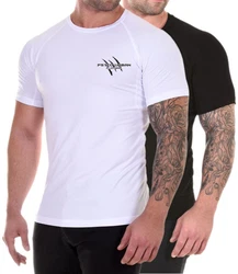 Psycho Urban Print-Shirt Set Basic Fitness T-Shirt im Doppelpack Weiß/Schwarz/Dunkelblau