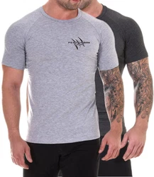 Psycho Urban Print-Shirt Set Basic Fitness T-Shirt im Doppelpack Hellgrau/Grau/Dunkelgrau