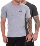 Psycho Urban Print-Shirt Set Basic Fitness T-Shirt im Doppelpack Hellgrau/Grau/Dunkelgrau