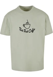Merchcode Herren But First Coffee Heavy Oversized Tee Grün/Braun/Hellgrün/Beige