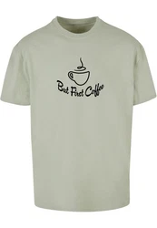 Merchcode Herren But First Coffee Heavy Oversized Tee Grün/Braun/Hellgrün/Beige