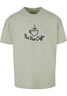 Merchcode Herren But First Coffee Heavy Oversized Tee Grün/Braun/Hellgrün/Beige