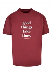 Merchcode T-Shirt Good Things Take Time Heavy Oversize Tee (1-tlg) Lila/Dunkelrot/Rosa