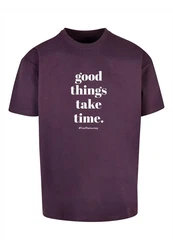 Merchcode T-Shirt Good Things Take Time Heavy Oversize Tee (1-tlg) Lila/Rosa