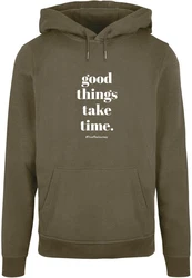 Merchcode Kapuzensweatshirt Good Things Take Time Basic Hoody (1-tlg) Dunkelgrün/Khaki/Braun/Grau