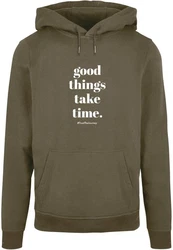Merchcode Kapuzensweatshirt Good Things Take Time Basic Hoody (1-tlg) Dunkelgrün/Khaki/Braun/Grau