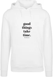 Merchcode Kapuzensweatshirt Good Things Take Time Hoody Weiß/Gelb/Creme