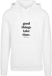 Merchcode Kapuzensweatshirt Good Things Take Time Hoody Weiß/Gelb/Creme