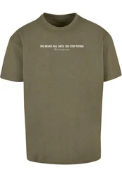 Merchcode T-Shirt Never Give Up Heavy Oversized Tee Dunkelgrün/Khaki