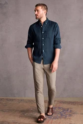 Next Langarmhemd aus Leinengemisch Dunkelblau/Khaki/Hellblau/Blau