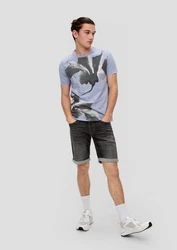 QS Kurzarmshirt T-Shirt mit Frontprint Grau/Blau