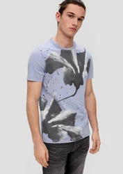 QS Kurzarmshirt T-Shirt mit Frontprint Grau/Blau