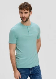 Kurzarmshirt T-Shirt mit Garment Dye und Henley-Ausschnitt Garment Dye