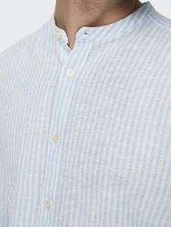 ONLY & SONS Langarmhemd ONSCAIDEN LS MAO STRIPE LINEN SHIRT NOOS Hellblau