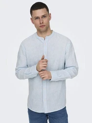 ONLY & SONS Langarmhemd ONSCAIDEN LS MAO STRIPE LINEN SHIRT NOOS Hellblau