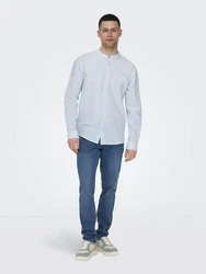 ONLY & SONS Langarmhemd ONSCAIDEN LS MAO STRIPE LINEN SHIRT NOOS Hellblau