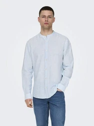 ONLY & SONS Langarmhemd ONSCAIDEN LS MAO STRIPE LINEN SHIRT NOOS Hellblau