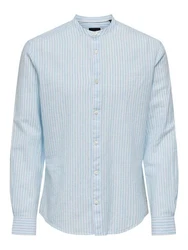 ONLY & SONS Langarmhemd ONSCAIDEN LS MAO STRIPE LINEN SHIRT NOOS Hellblau