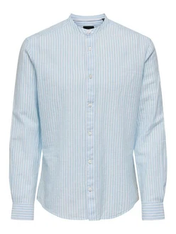 ONLY & SONS Langarmhemd ONSCAIDEN LS MAO STRIPE LINEN SHIRT NOOS Hellblau