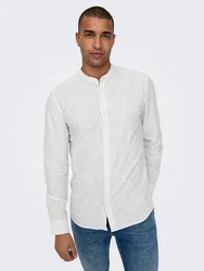 ONLY & SONS Langarmhemd ONSCAIDEN LS MAO STRIPE LINEN SHIRT NOOS Weiß/Khaki/Creme