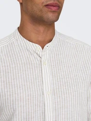 ONLY & SONS Langarmhemd ONSCAIDEN LS MAO STRIPE LINEN SHIRT NOOS Weiß/Khaki/Creme