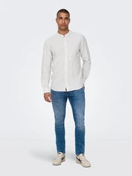 ONLY & SONS Langarmhemd ONSCAIDEN LS MAO STRIPE LINEN SHIRT NOOS Weiß/Khaki/Creme