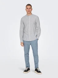 ONLY & SONS Langarmhemd ONSCAIDEN LS MAO STRIPE LINEN SHIRT NOOS navy/weiß
