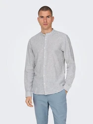 ONLY & SONS Langarmhemd ONSCAIDEN LS MAO STRIPE LINEN SHIRT NOOS navy/weiß